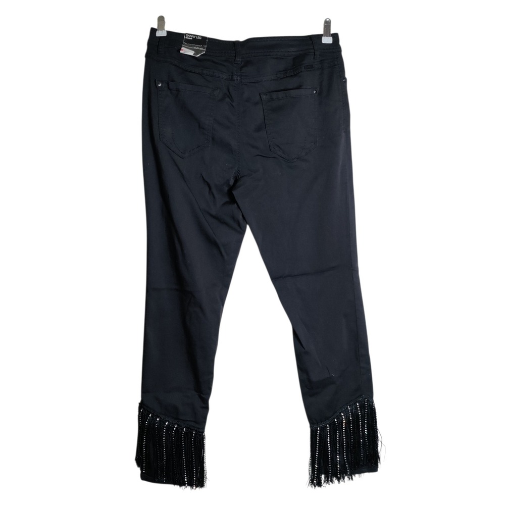 INC International Concepts Womens Rhinestone Fringe Skinny Leg Pants Black 16